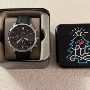 Fossil Men’s Neutra Japanese Chronograph FS5452 Silver Leather Dress Watch $175